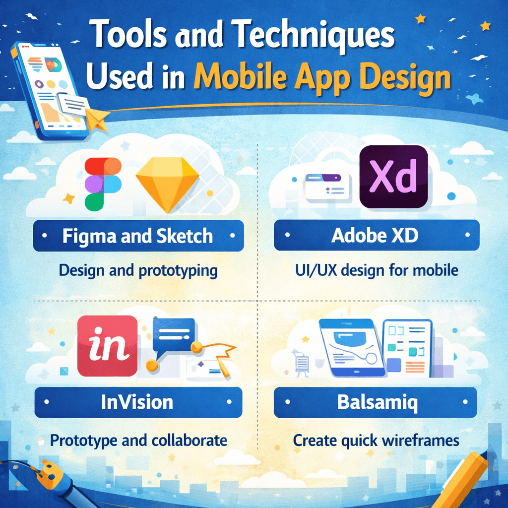 Mobile app design Service tools infographic 